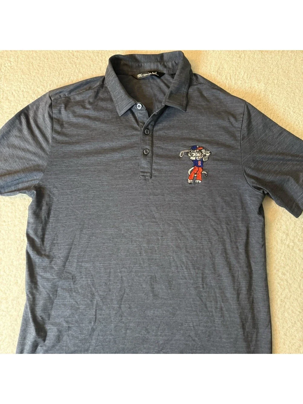 TravisMathew Golf Polo Men’s M Blue Embroidered Cat Golfer Stretch Performance